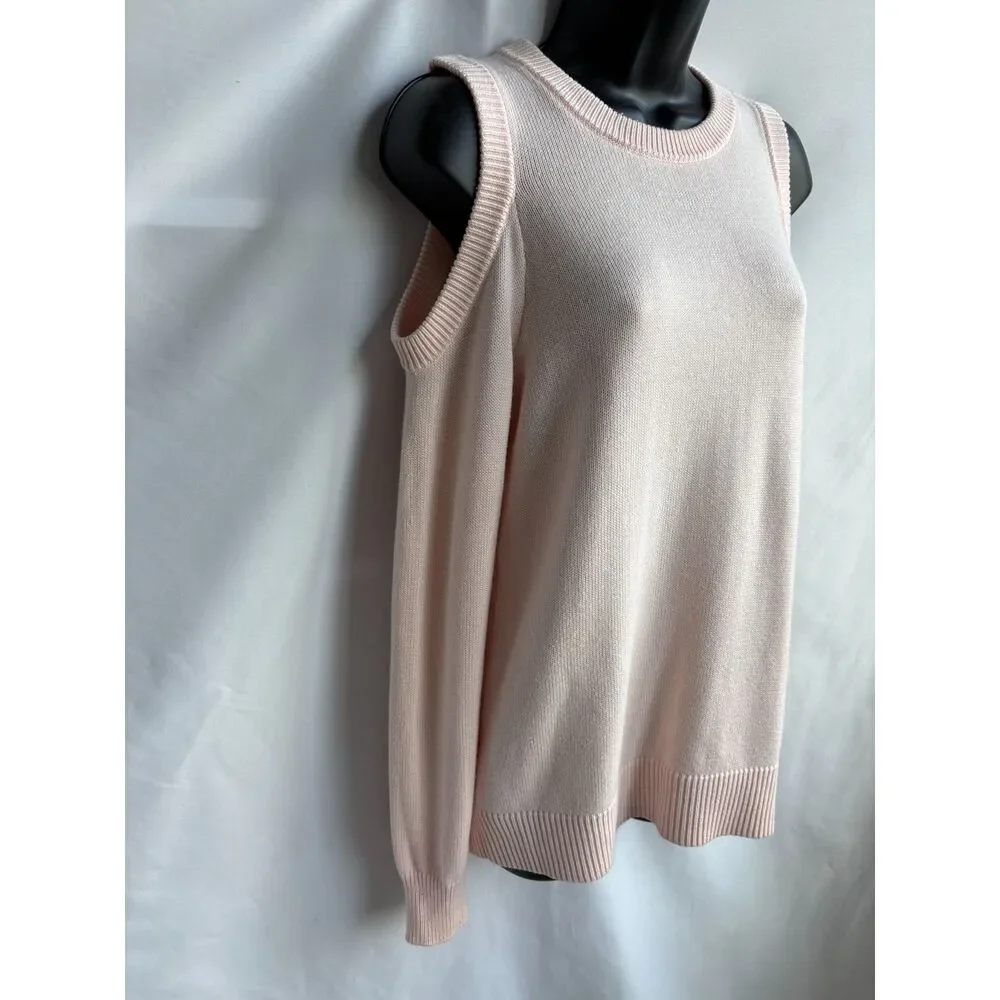 Michael Kors Blush Pink Knit Sweater Cold Shoulder Size S Barbiecore Classy